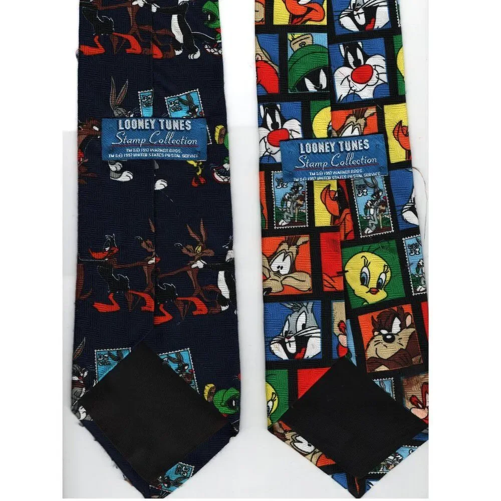 Vintage Looney Tunes 1997 Men's Neckties Imported Fabric Made In USA Stamps
